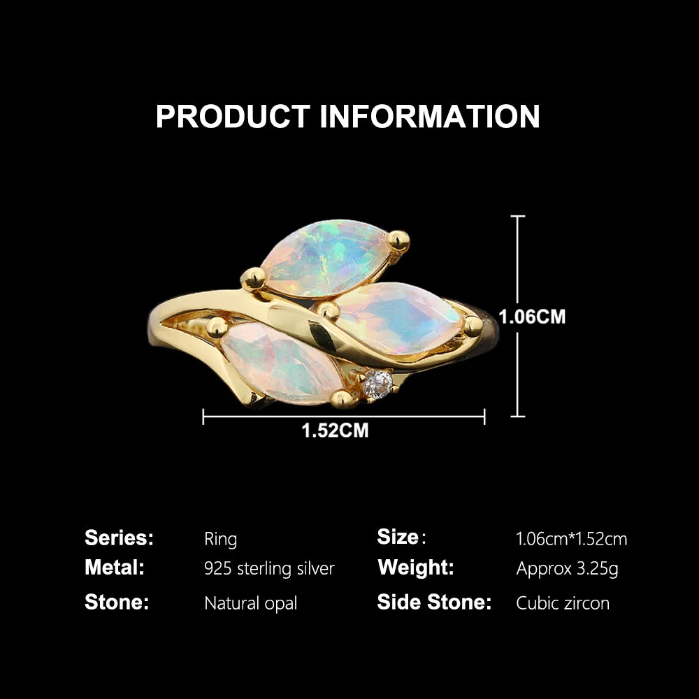 Opal Ring aus 925er Silber in Gelbgoldoptik mit drei Marquise-Steinen