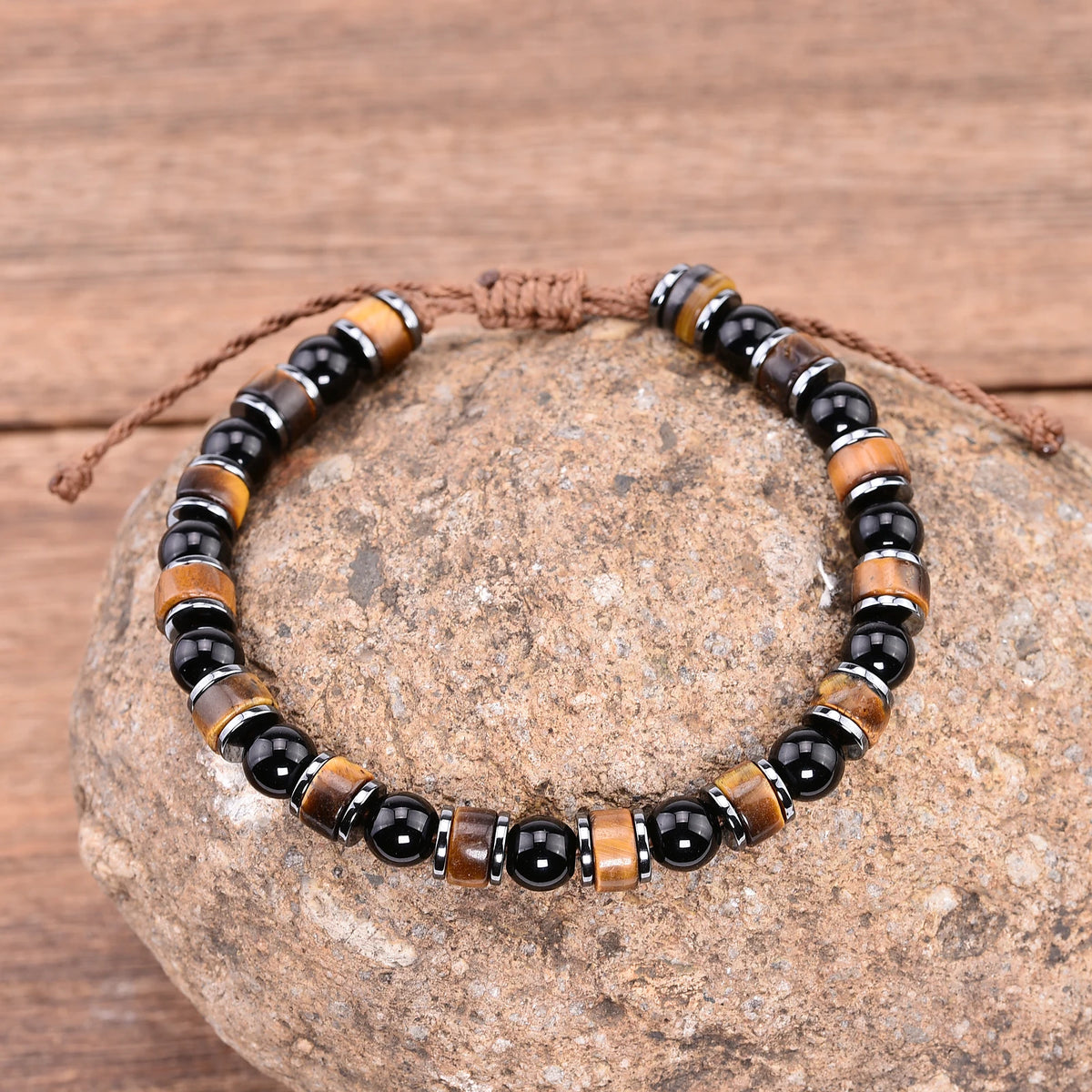 Tigerauge Obsidian Hämatit Armband mit Kordelverschluss