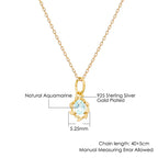 Aquamarin Kette aus 925er Silber mit ovalem Anhänger und Blättermotiv