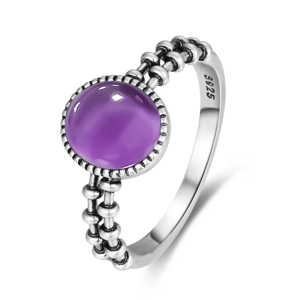 Amethyst Ring aus 925er Silber mit dreireihiger Ringschiene