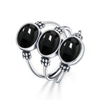 Dreifacher Onyx Ring aus 925er Silber mit drei ovalen Cabochons