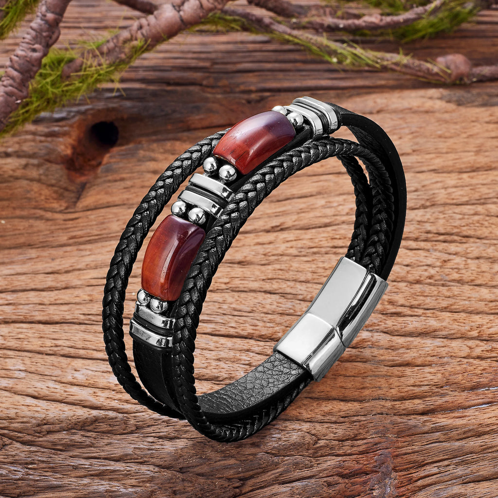 Mehrreihiges Tigerauge Lederarmband