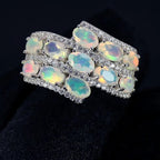 Mehrreihiger Opal Ring aus 925er Silber mit gestaffelten Steinen
