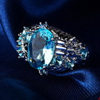 Breiter Ring mit Aquamarin Stein aus 925er Silber mit großem ovalem Mittelstein
