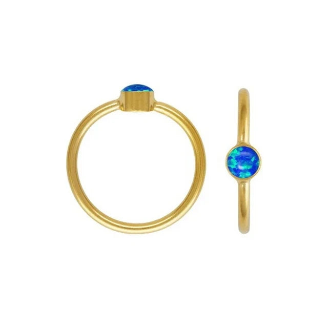 14K vergoldeter blauer Opal Ring mit Zargenfassung
