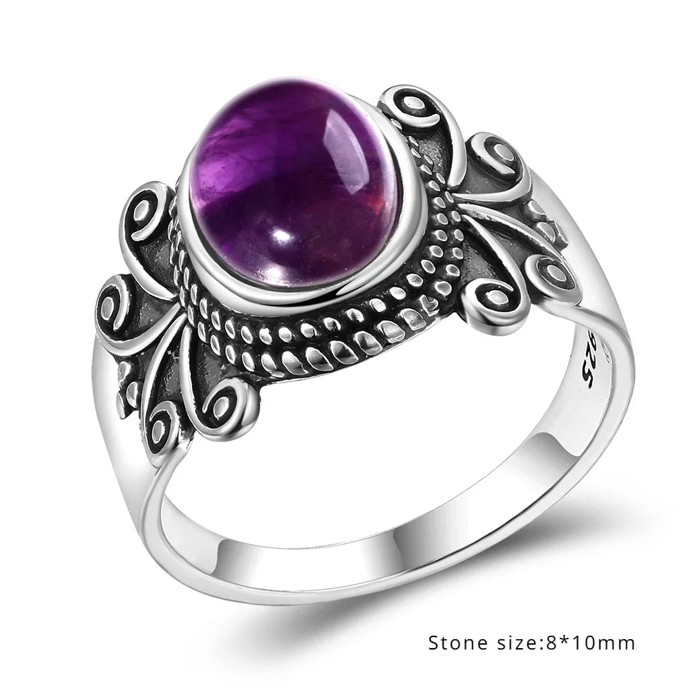 Amethyst Ring aus 925er Silber mit Rankenornamenten