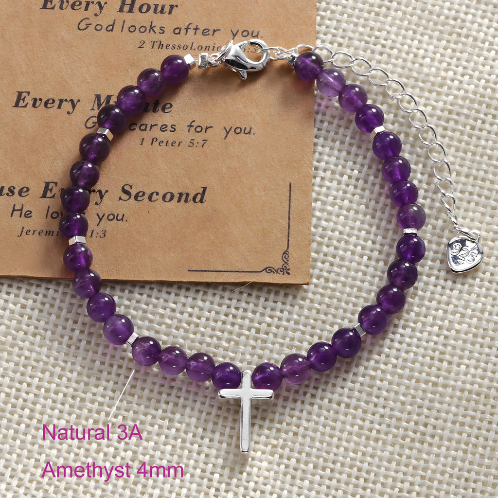 Amethyst Perlenarmband mit Kreuz