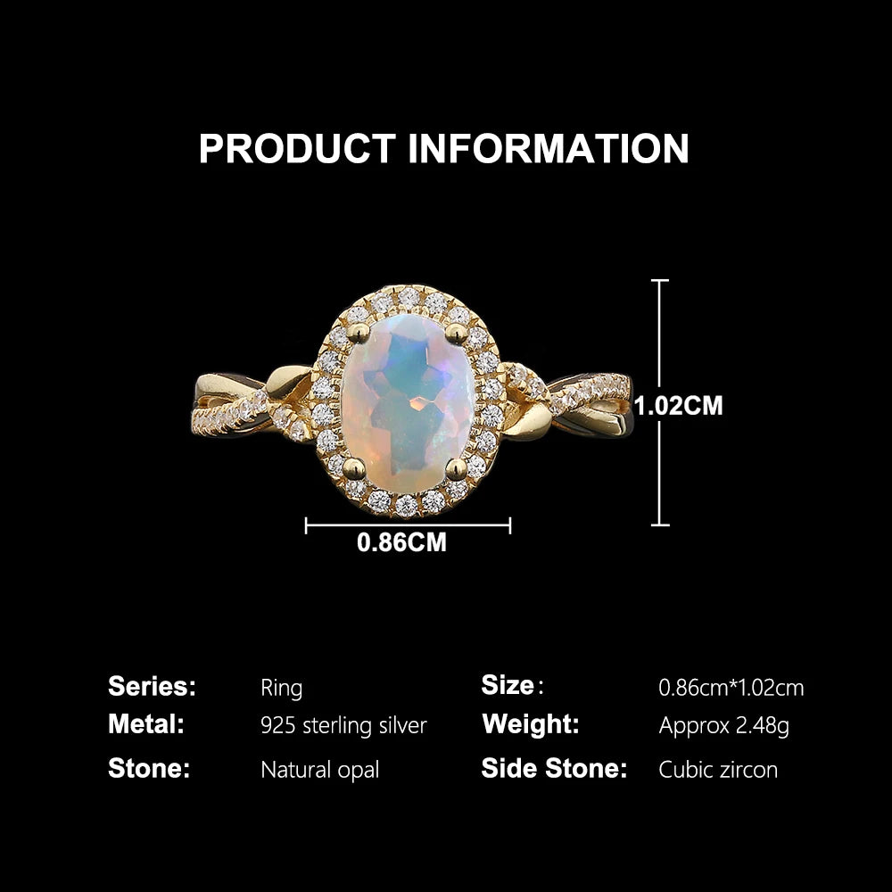Opal Ring aus 925er Silber mit ovalem Stein und Halo-Fassung