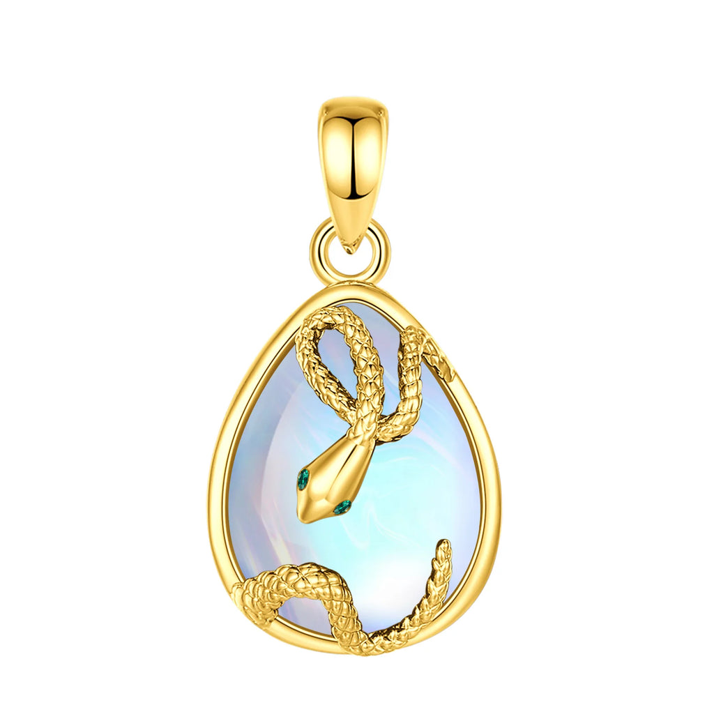 Mondstein Kette aus 18K Gold mit Schlangenanhänger
