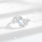 Mondstein Ring aus 925er Silber mit Blätterranken
