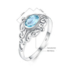Jugendstil Aquamarin Ring aus 925er Silber mit ovalem Stein und Voluten