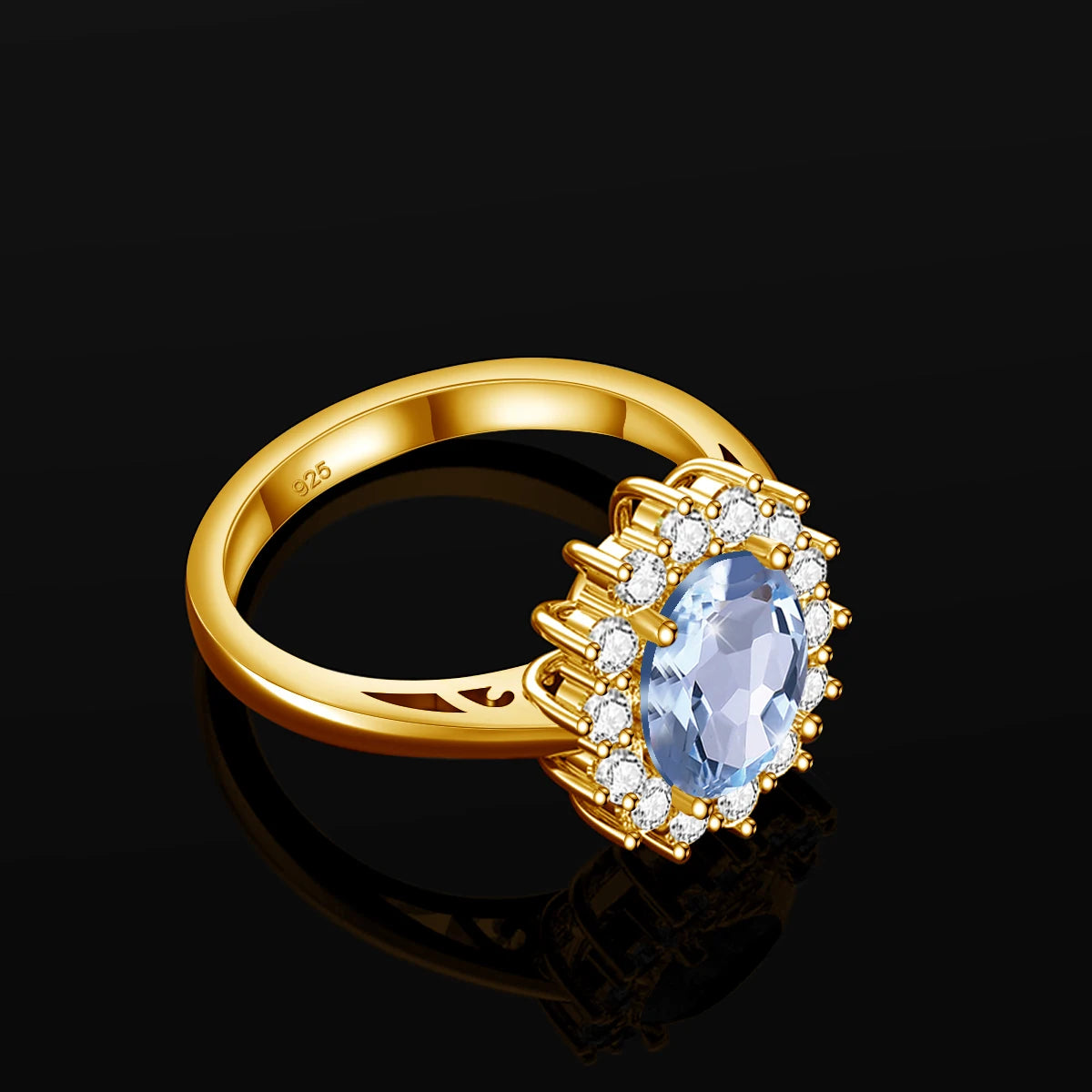 Aquamarin Ring aus 925er Silber in Goldoptik mit rundem Stein