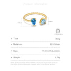 Offener Ring mit Aquamarin aus 925er Silber mit zwei tropfenförmigen Steinen
