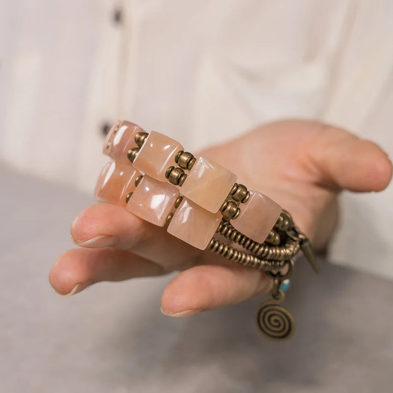 Rosenquarz Armband mit rechteckigen Steinen