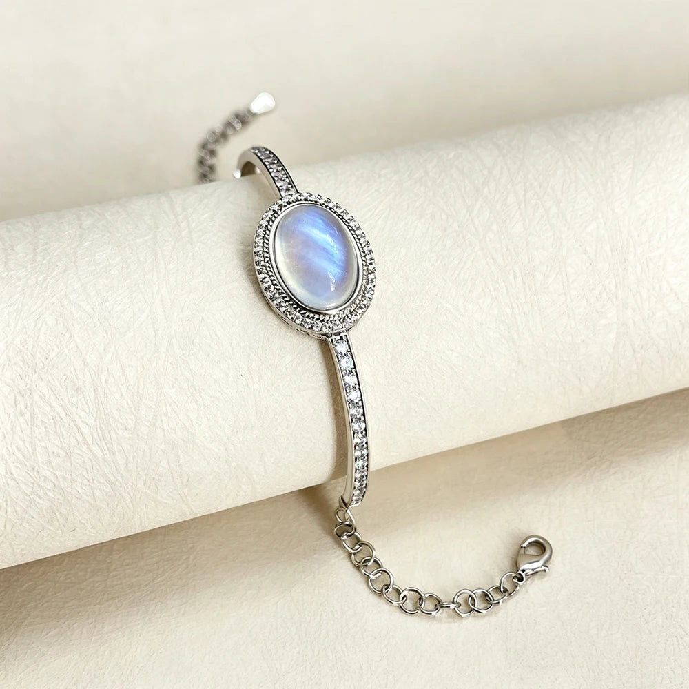 Mondstein Armband aus 925er Silber mit ovalem Mittelstein