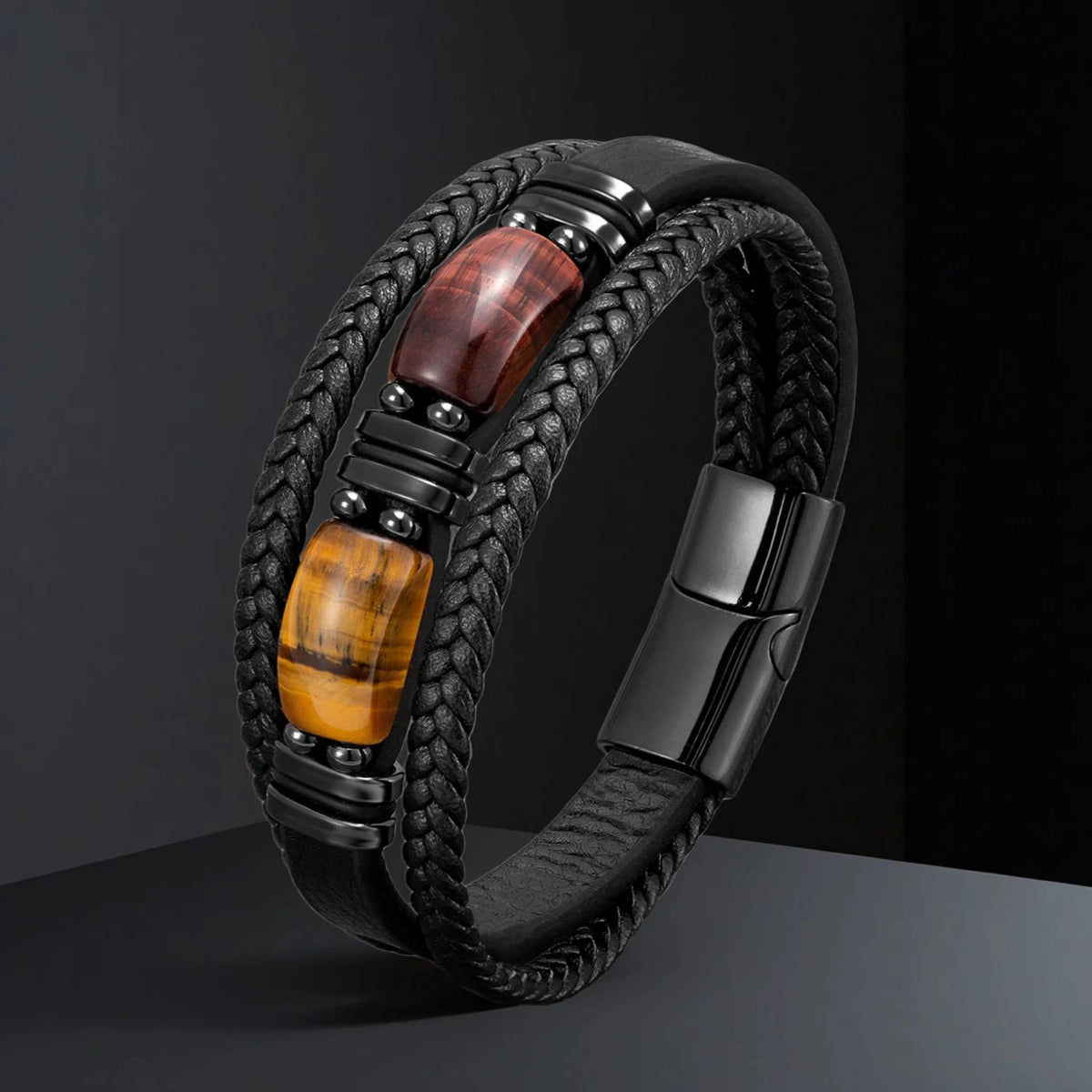 Tigerauge Lederarmband mit Doppelstein
