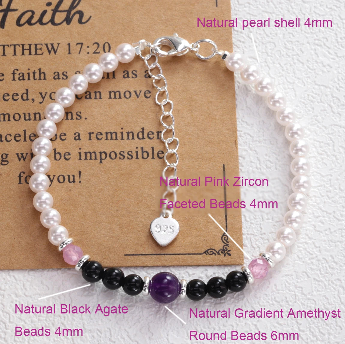 Amethyst Muschelperlenarmband mit schwarzem Achat