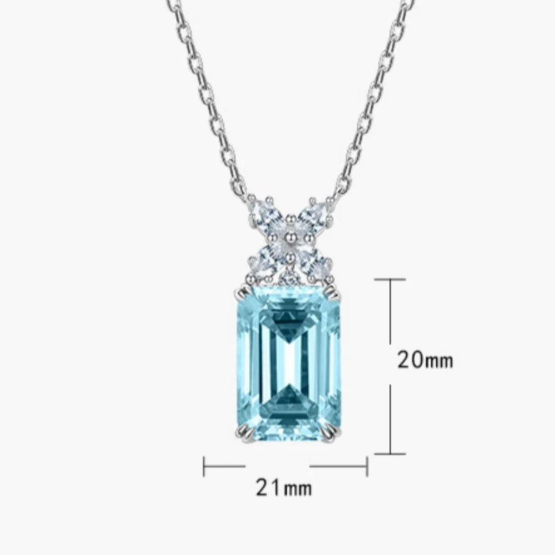 Aquamarin Halskette aus 925er Silber mit rechteckigem Aquamarin und Halo-Ziersteinen