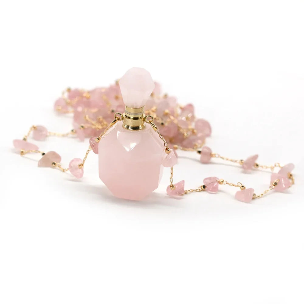 Rosenquarz Kette mit Parfümflakon-Anhänger