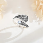 Mondstein Ring aus 925er Silber mit Baummotiv und Schriftzug