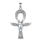 Mondstein Kette aus 925er Silber mit Ankh- und Skarabäusanhänger
