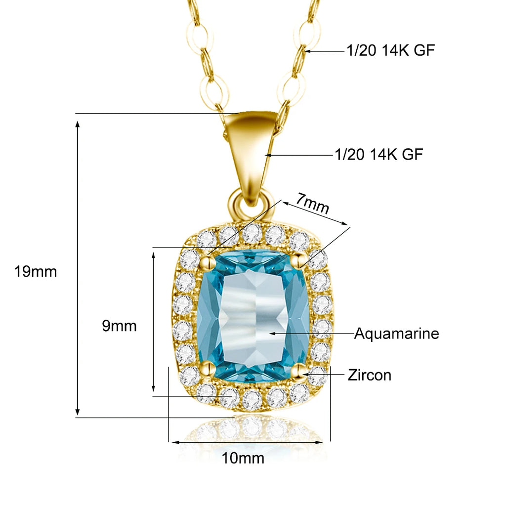 Aquamarin Halskette aus 14K Gold mit rechteckigem Stein und Ziersteinen