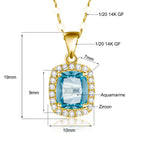 Aquamarin Halskette aus 14K Gold mit rechteckigem Stein und Ziersteinen