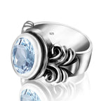 Breiter Aquamarin Ring mit ovalem Stein und Ornamentschultern