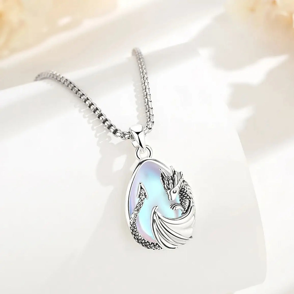 Mondstein Kette aus 925er Silber mit Drachenanhänger