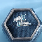 Aquamarin Look Ring mit rechteckigen Steinen und Kristallbesatz