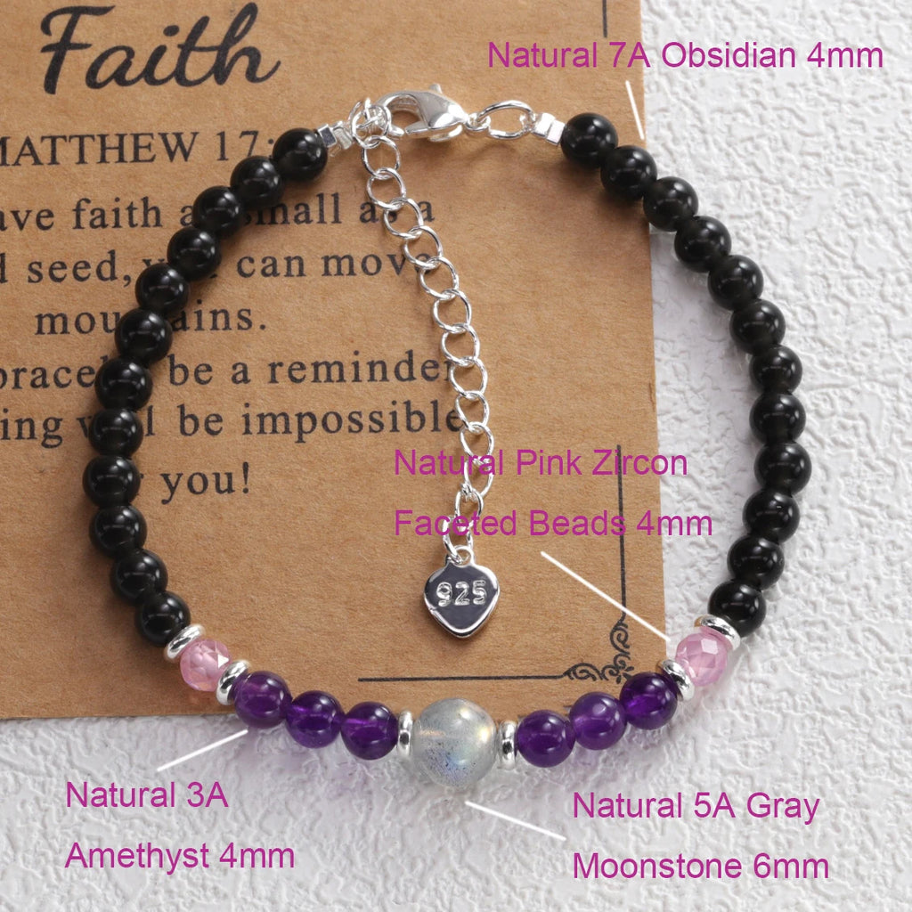 Obsidian Amethyst Armband mit Mondstein