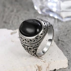 Vintage Onyx Ring aus 925er Silber mit durchbrochenem Muster