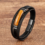Tigerauge Herren Lederarmband mit großem Mittelstein