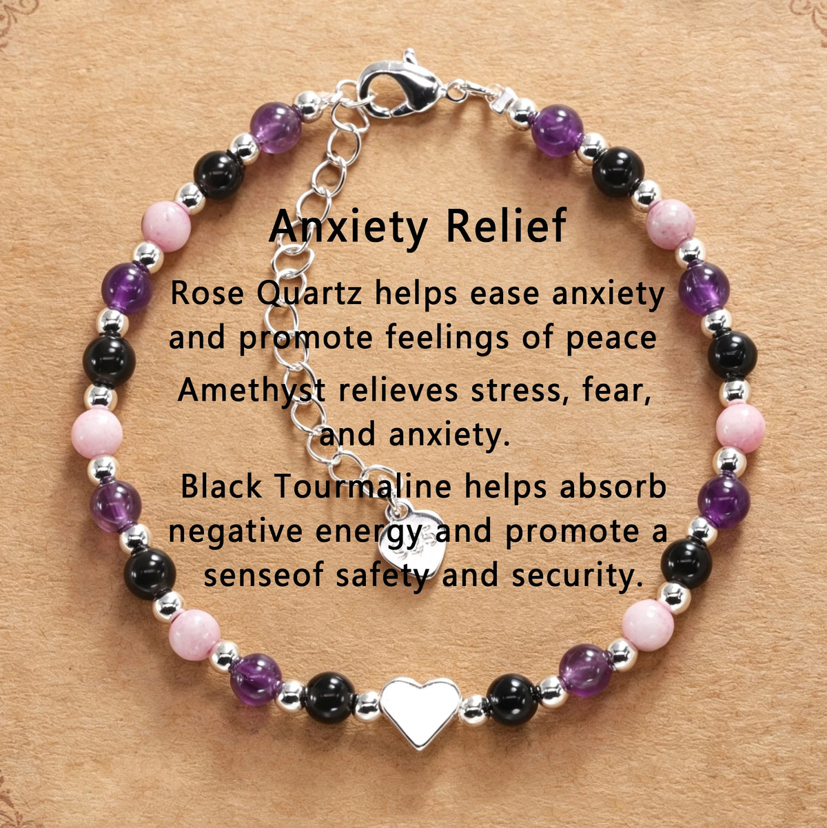 Amethyst Turmalin Armband mit Rosenquarz und Herz