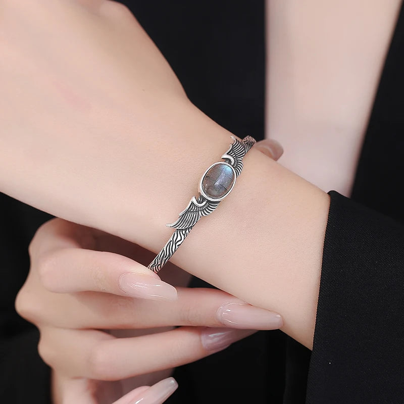 Vintage Mondstein Armband mit Flügeln