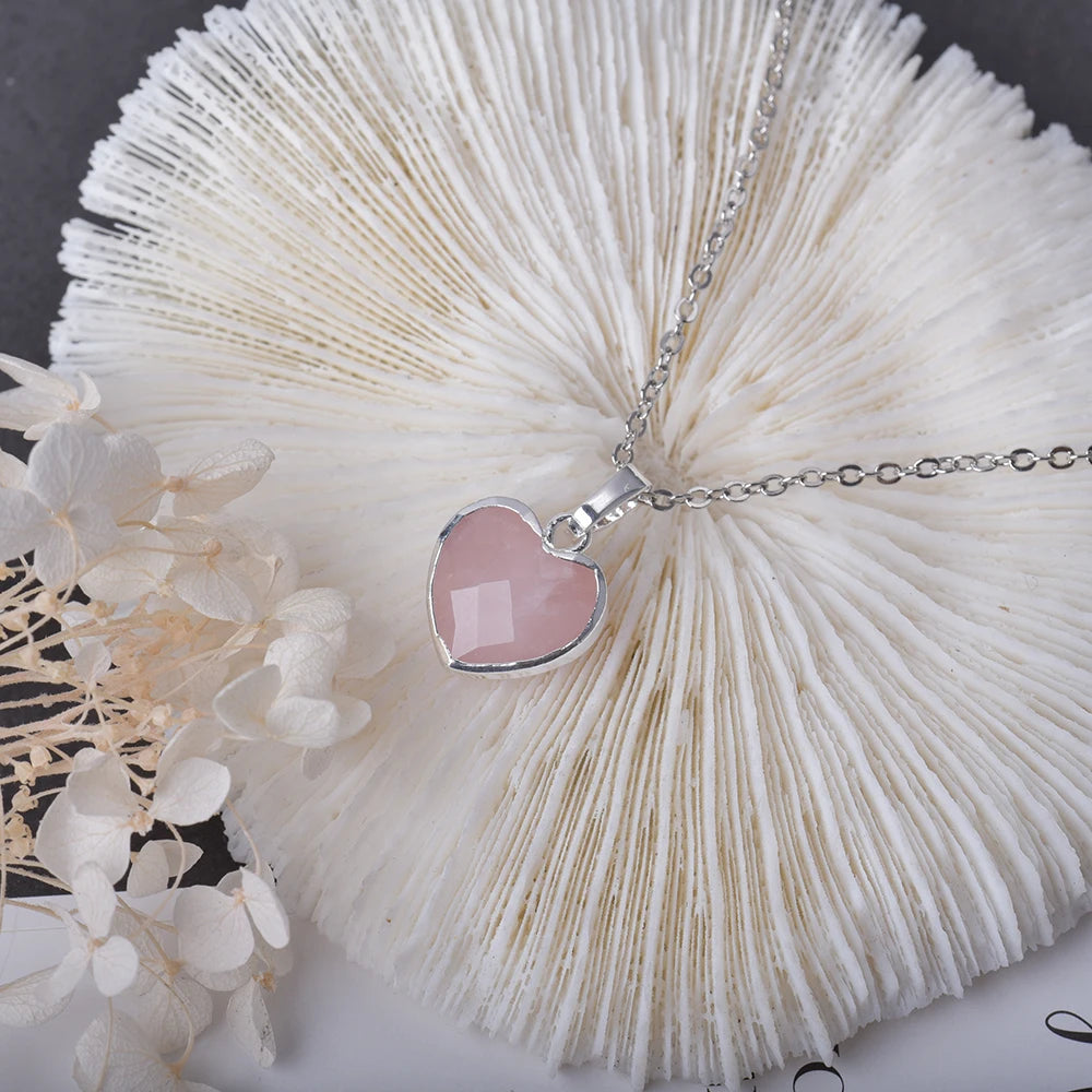 Rosenquarz Herzkette aus 925er Silber