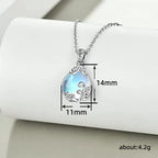 Mondstein Kette mit tropfenförmigem Anhänger und Ornamenten