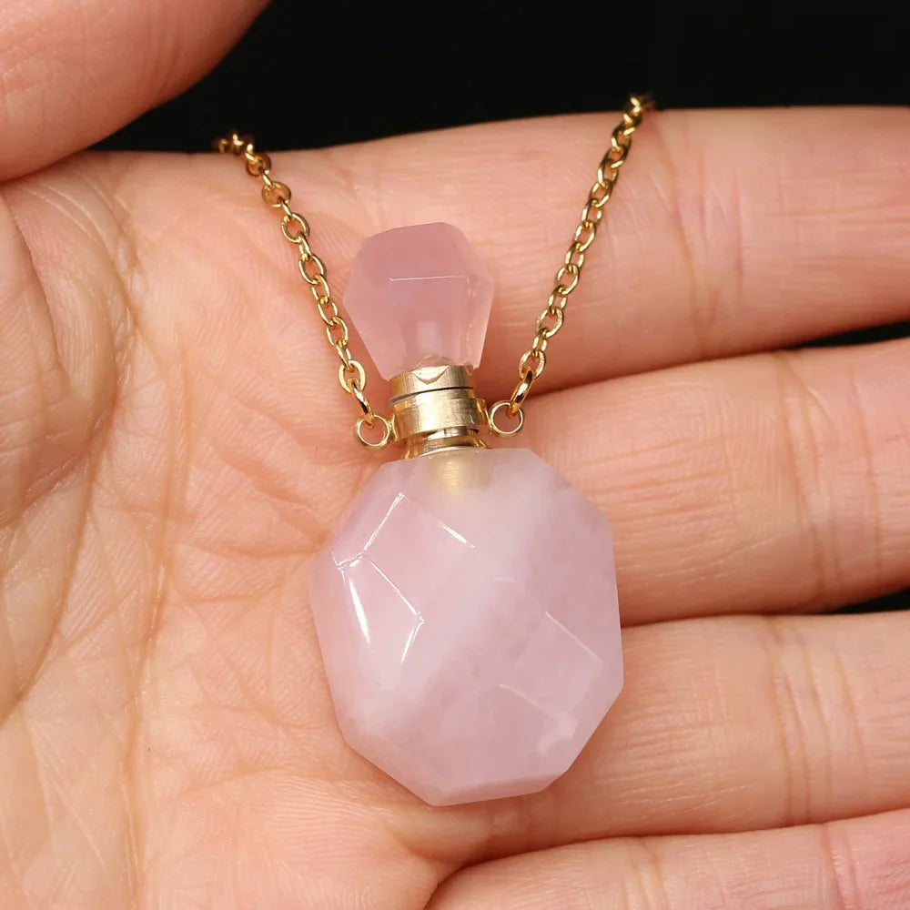 Rosenquarz Kette mit Parfümflakon-Anhänger