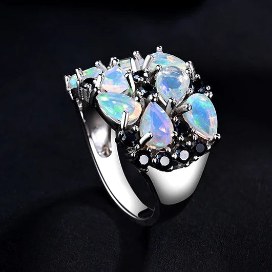 Opal Ring aus 925er Silber mit Spinell und Tropfensteinen