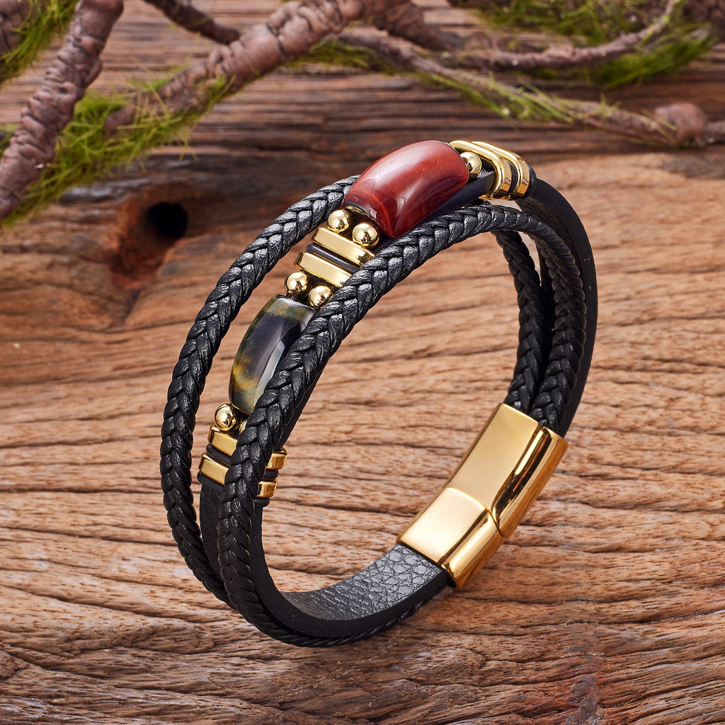 Mehrreihiges Tigerauge Lederarmband