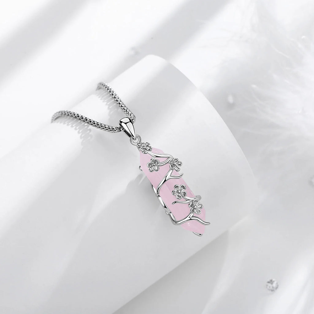Rosenquarz Kette mit floralem Anhänger