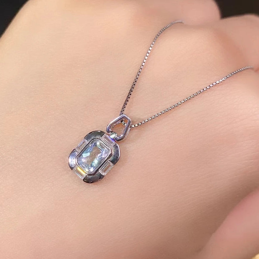 Aquamarin Kette aus 925er Silber mit rechteckigem Anhänger im Vintage-Stil