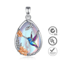 Mondstein Kette aus 925er Silber mit Kolibri und Blüten