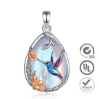 Mondstein Kette aus 925er Silber mit Kolibri und Blüten