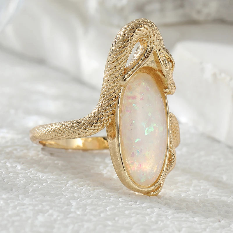 Opal Look Ring mit Schlange und ovalem Stein