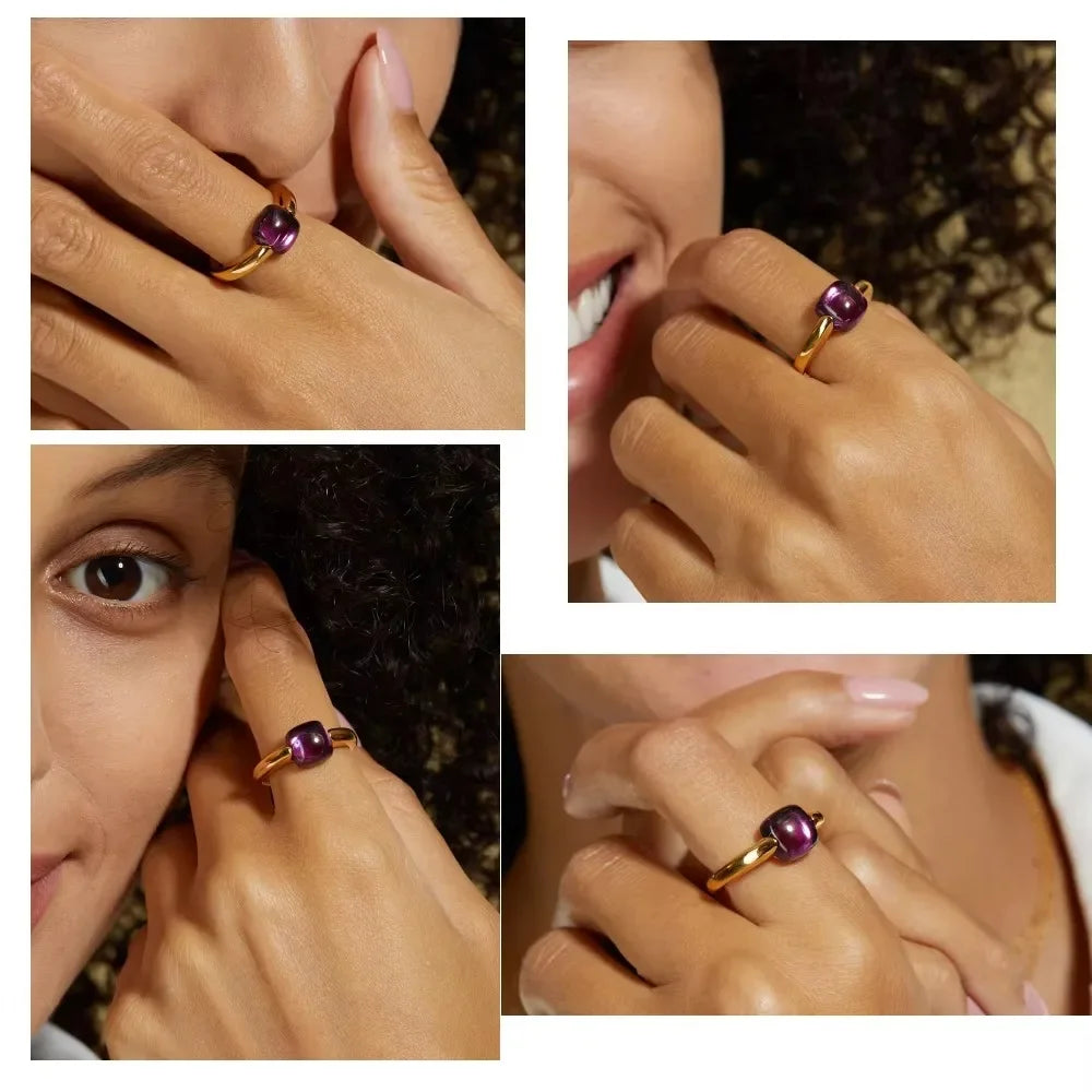 10K vergoldeter Amethyst Ring aus 925er Silber mit quadratischem Stein