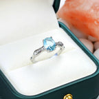 Aquamarin Look Ring mit ovalem Stein und Blattornamenten