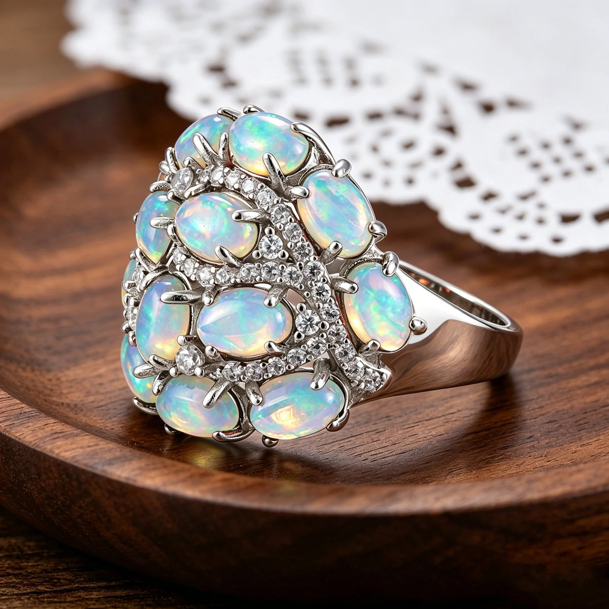 Breiter Opal Ring aus 925er Silber mit ovalen Steinen