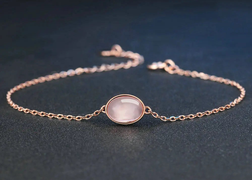 Rosenquarz Armband aus 925er Silber mit 18K Roségold-Beschichtung