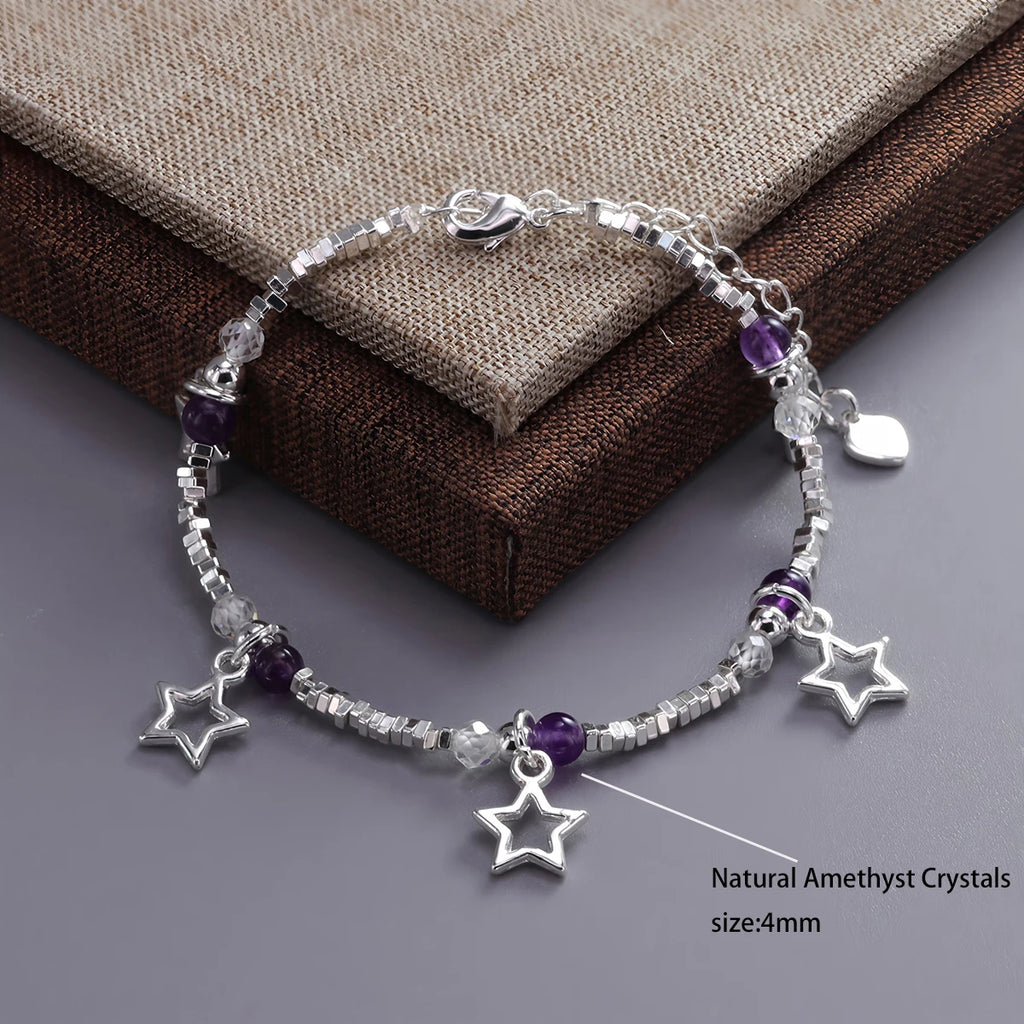 Amethyst Armband mit Sternanhängern